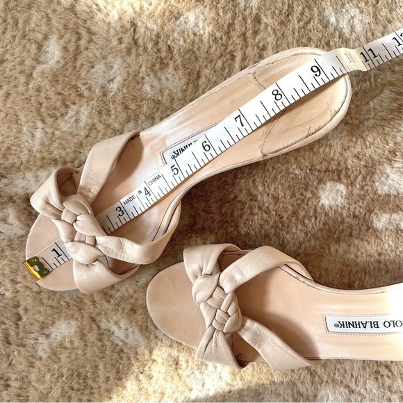 Manolo Blahnik Braided Leather Mule Slide Open Toe Kitten Heel Sandals Sz 37 1/2 - Picture 11 of 15